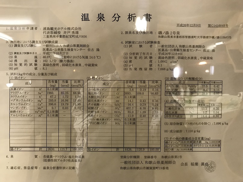 ホテル浦島　温泉分析書（磯の湯1）